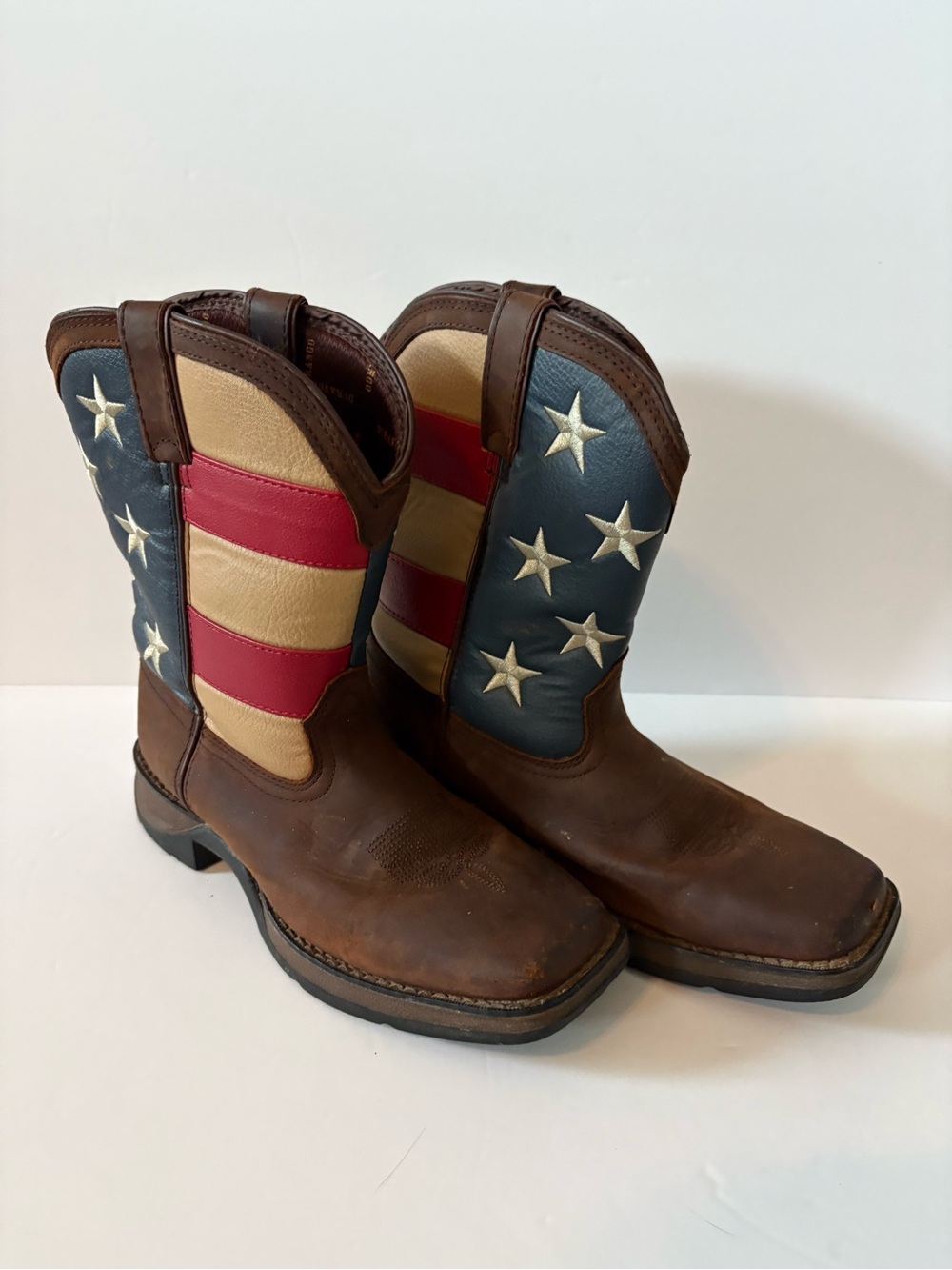 Kids Durango Brown Leather Cowboy Boots with American Flag Shaft